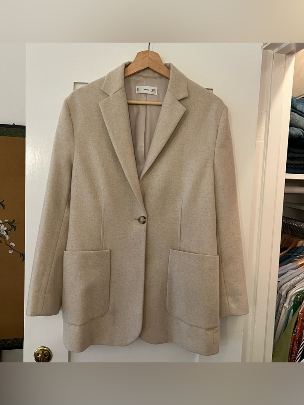 Mango Oversized Wool Blend Blazer Coat in Cream Sz XS